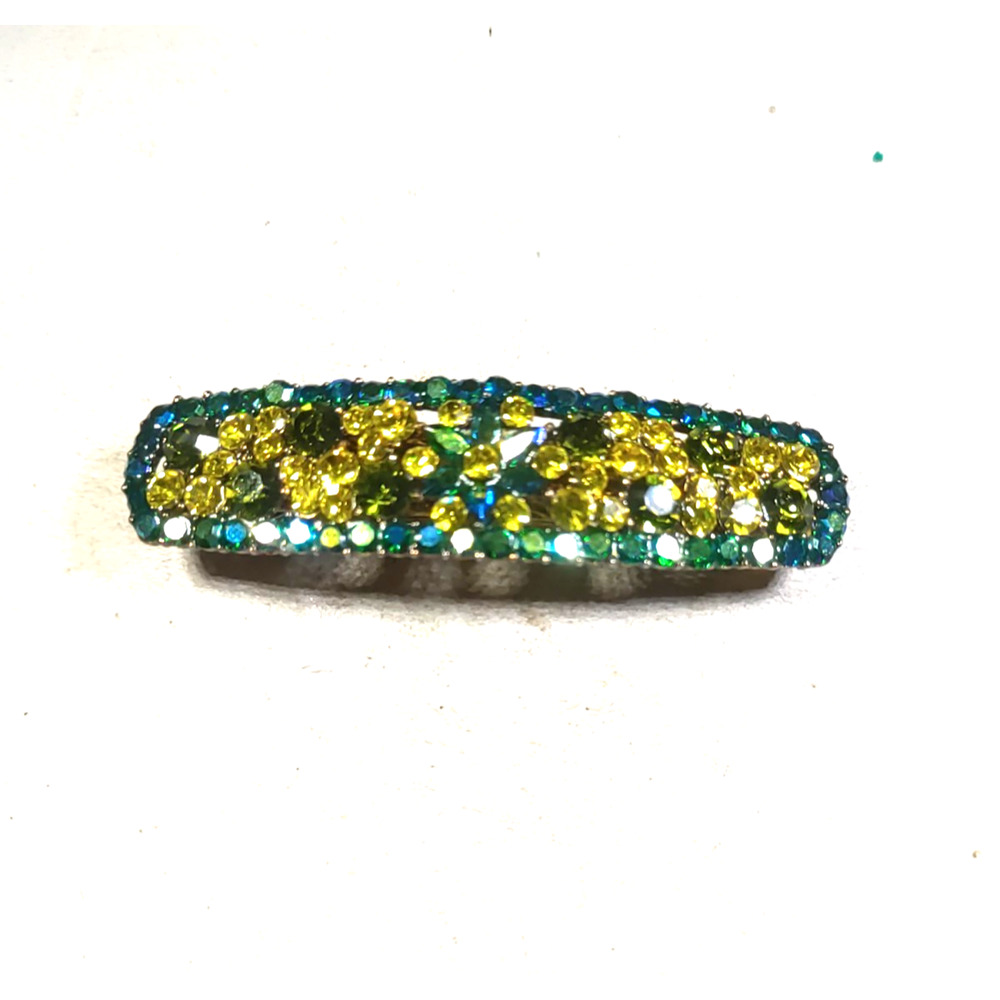Hair Barrette Tension Clip Brightly Colored Rhinestone Yellow Black Blue Fun...